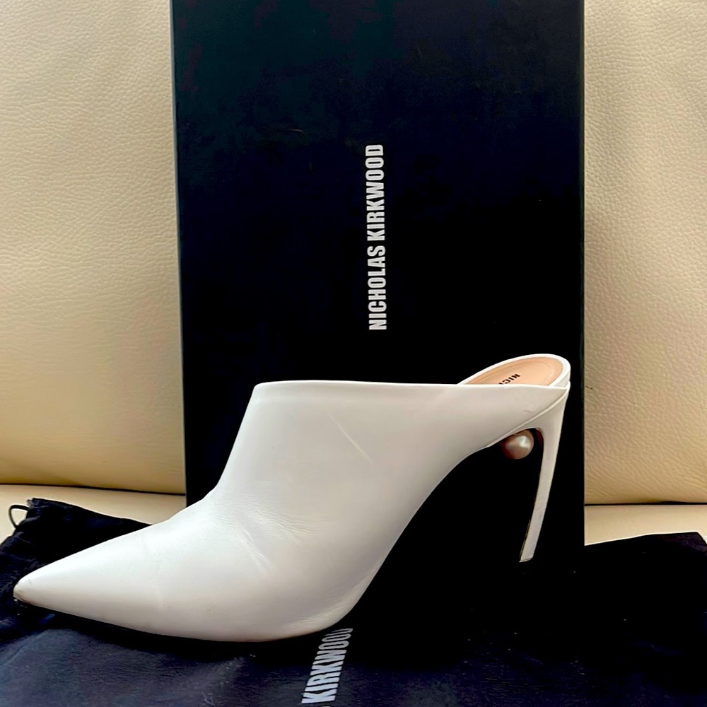 Nicholas Kirkwood pearl calf white mules.